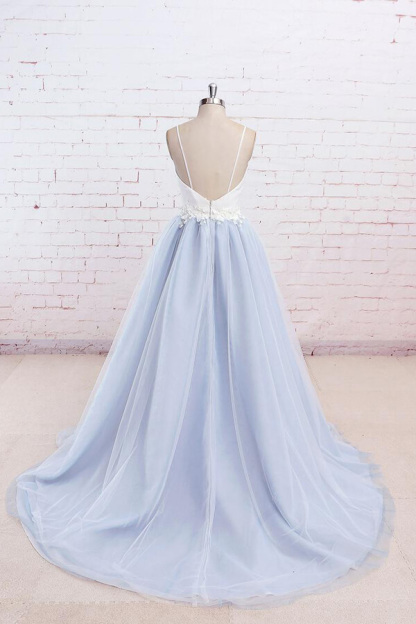 Chic Long Sweetheart Spaghetti Strap Organza A-line Wedding Dress