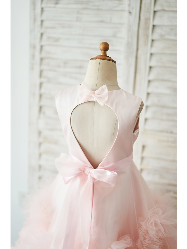 Princess / Ball Gown Floor Length Wedding / Birthday Flower Girl Dresses - Tulle Sleeveless Jewel Neck With Sash / Ribbon / Bow(S) / Flower