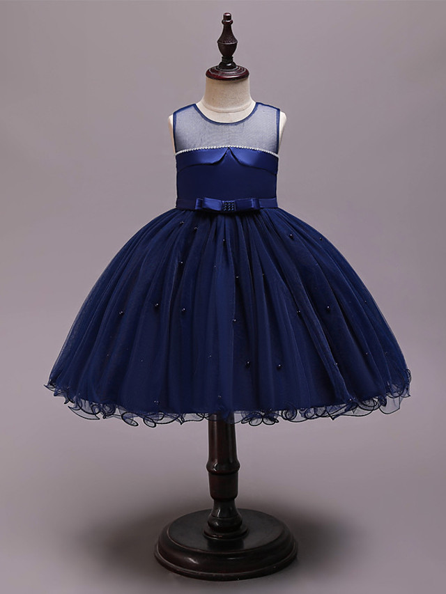 Princess Knee Length Wedding / Party / Pageant Flower Girl Dresses - Satin / Tulle / Cotton Sleeveless Jewel Neck With Belt / Crystals / Beading