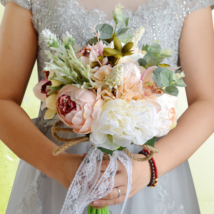 Real Touch Colorful Artifial Roses Wedding Bouquet