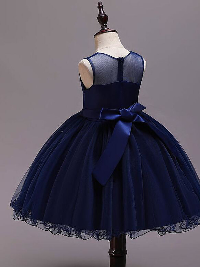 Princess Knee Length Wedding / Party / Pageant Flower Girl Dresses - Satin / Tulle / Cotton Sleeveless Jewel Neck With Belt / Crystals / Beading