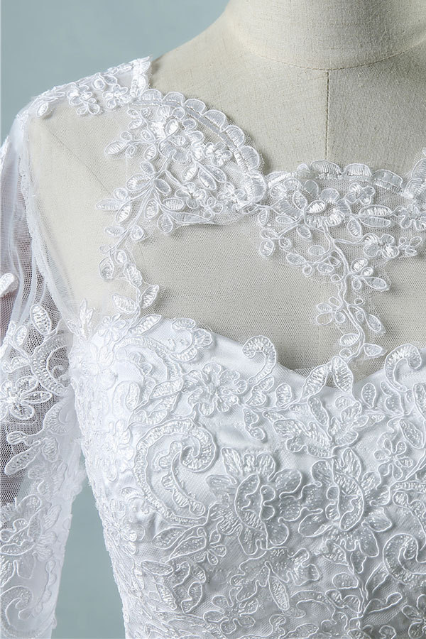 Long Sleeve Appliques Lace Tulle A-line Wedding Dress