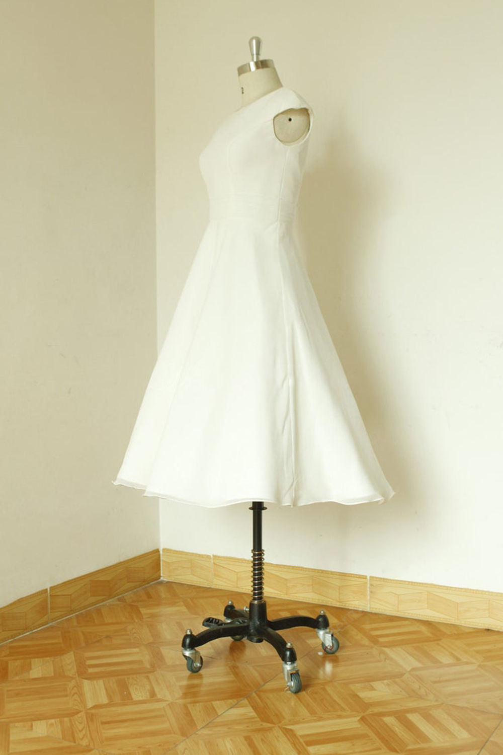 Cap Sleeve Chiffon Mini A-line Wedding Dress