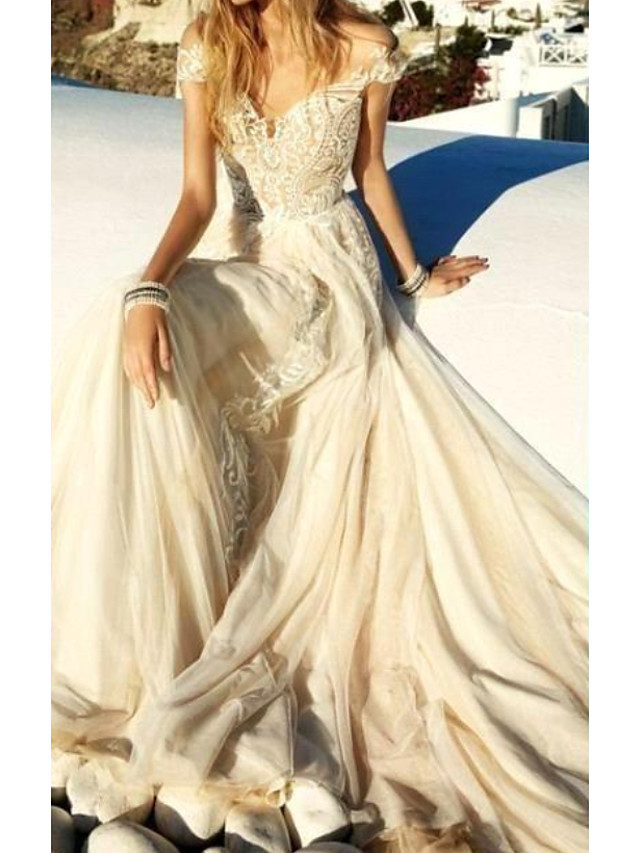 Long A-Line Sweetheart Neckline Chiffon Lace Wedding Dresses