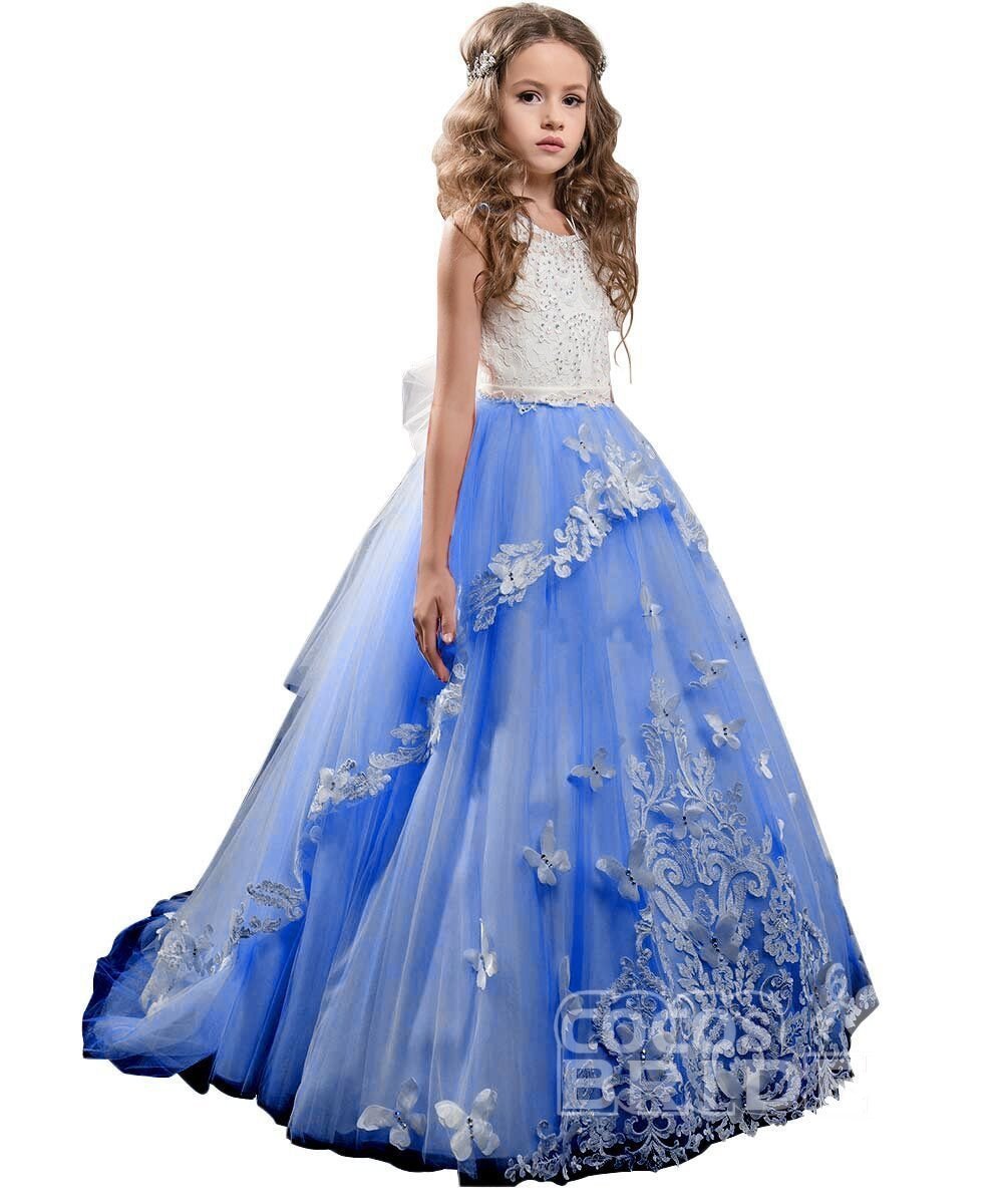 White Scoop Neck Sleeveless Ball Gown Flower Girls Dress