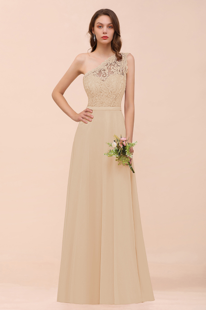 Classy One Shoulder Appliques Lace Floor-length A-Line Chiffon Bridesmaid Dress