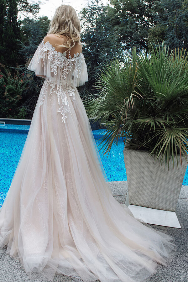 Long Tulle Appliques Off-the-shoulder A-line Wedding Dress