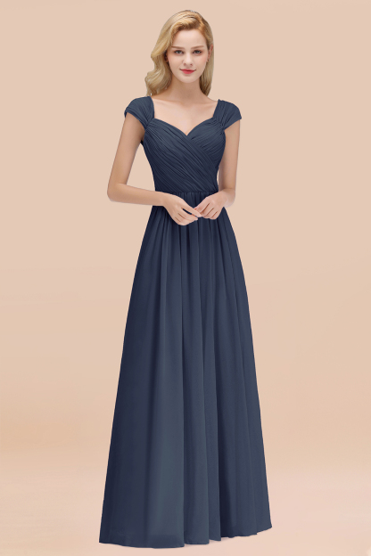 A-Line Chiffon Straps Sweetheart Sleeveless Floor-Length Bridesmaid Dress with Ruffles