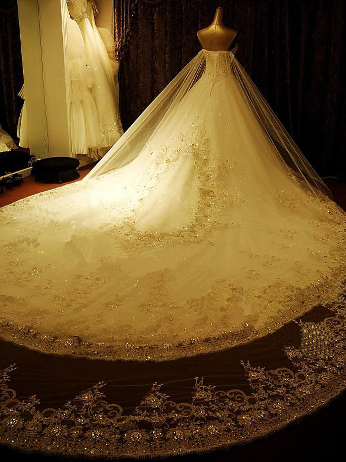 Elegant Long Ball Gown Sweetheart Appliques Crystal Beading Wedding Dresses