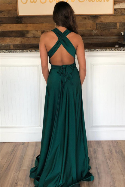 Halter Wide Straps A-Line Floor-length Ruffles Prom Dress With Side Slit