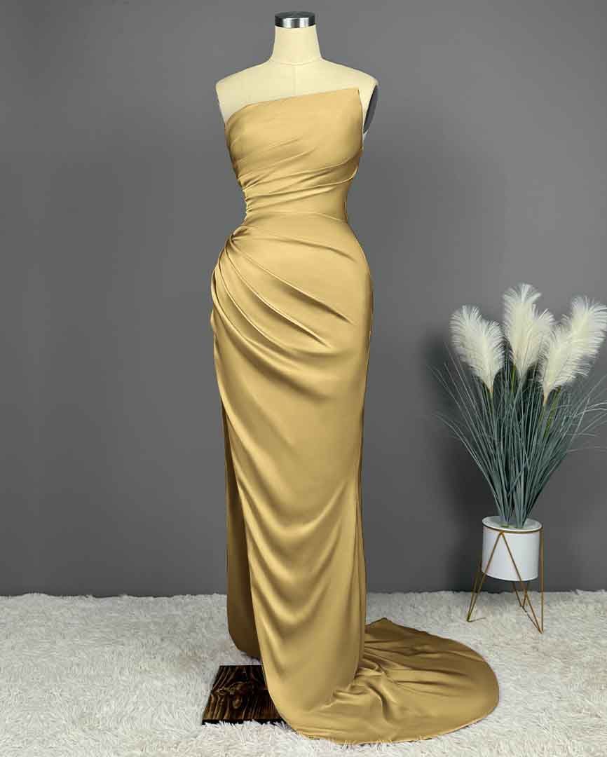 Elegant Long Mermaid Strapless Satin Prom Dresses