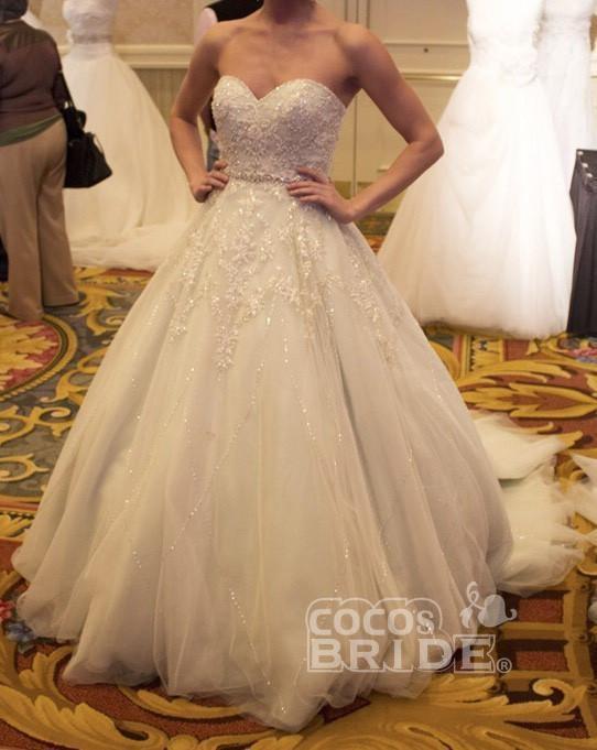 Precious Shinny Beaded Strapless Ball Gown Wedding Dress