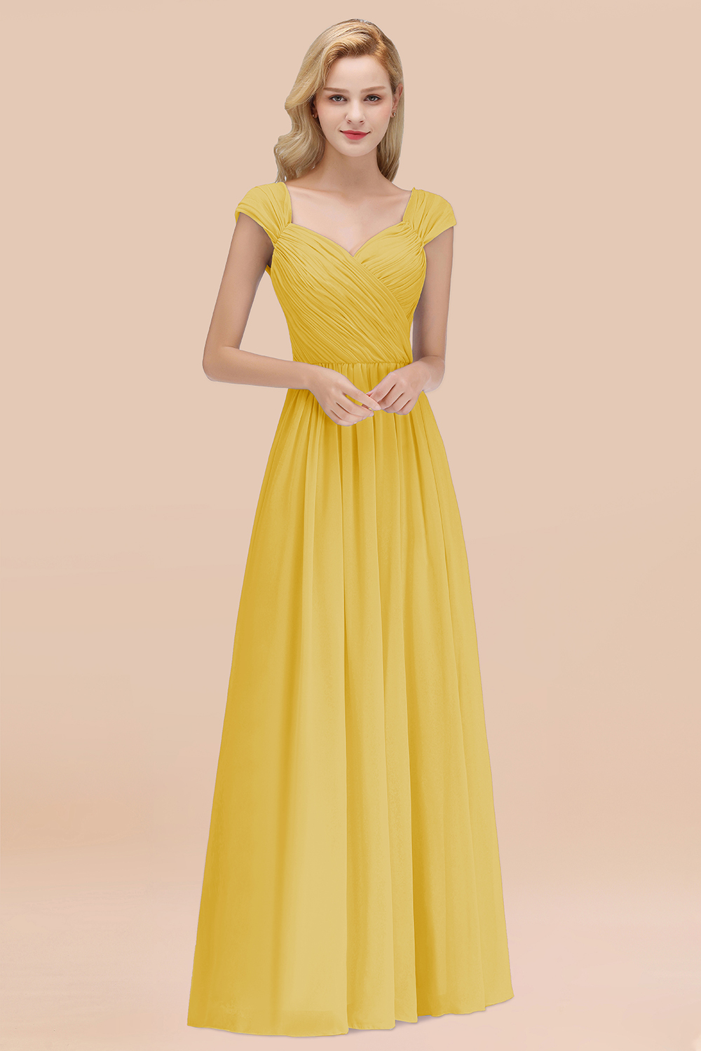 A-Line Chiffon Straps Sweetheart Sleeveless Floor-Length Bridesmaid Dress with Ruffles