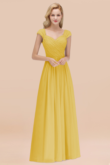 A-Line Chiffon Straps Sweetheart Sleeveless Floor-Length Bridesmaid Dress with Ruffles