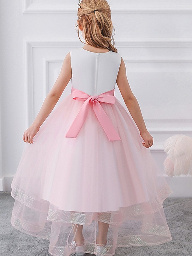 Princess / Ball Gown Floor Length Wedding / Party Flower Girl Dresses - Tulle Sleeveless Jewel Neck With Sash / Ribbon / Bow(S) / Appliques