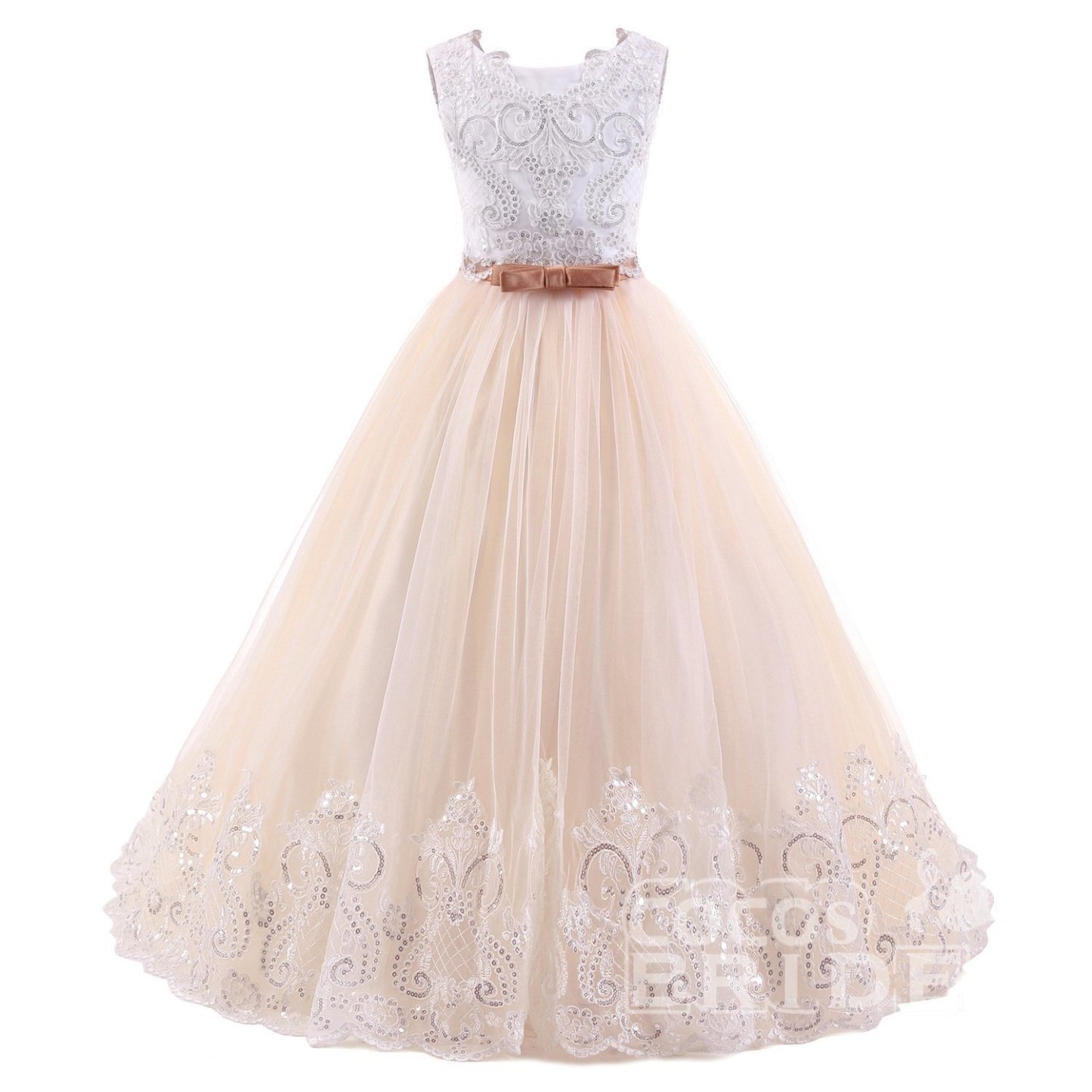 White Scoop Neck Sleeveless Ball Gown Flower Girls Dress