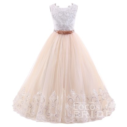 White Scoop Neck Sleeveless Ball Gown Flower Girls Dress
