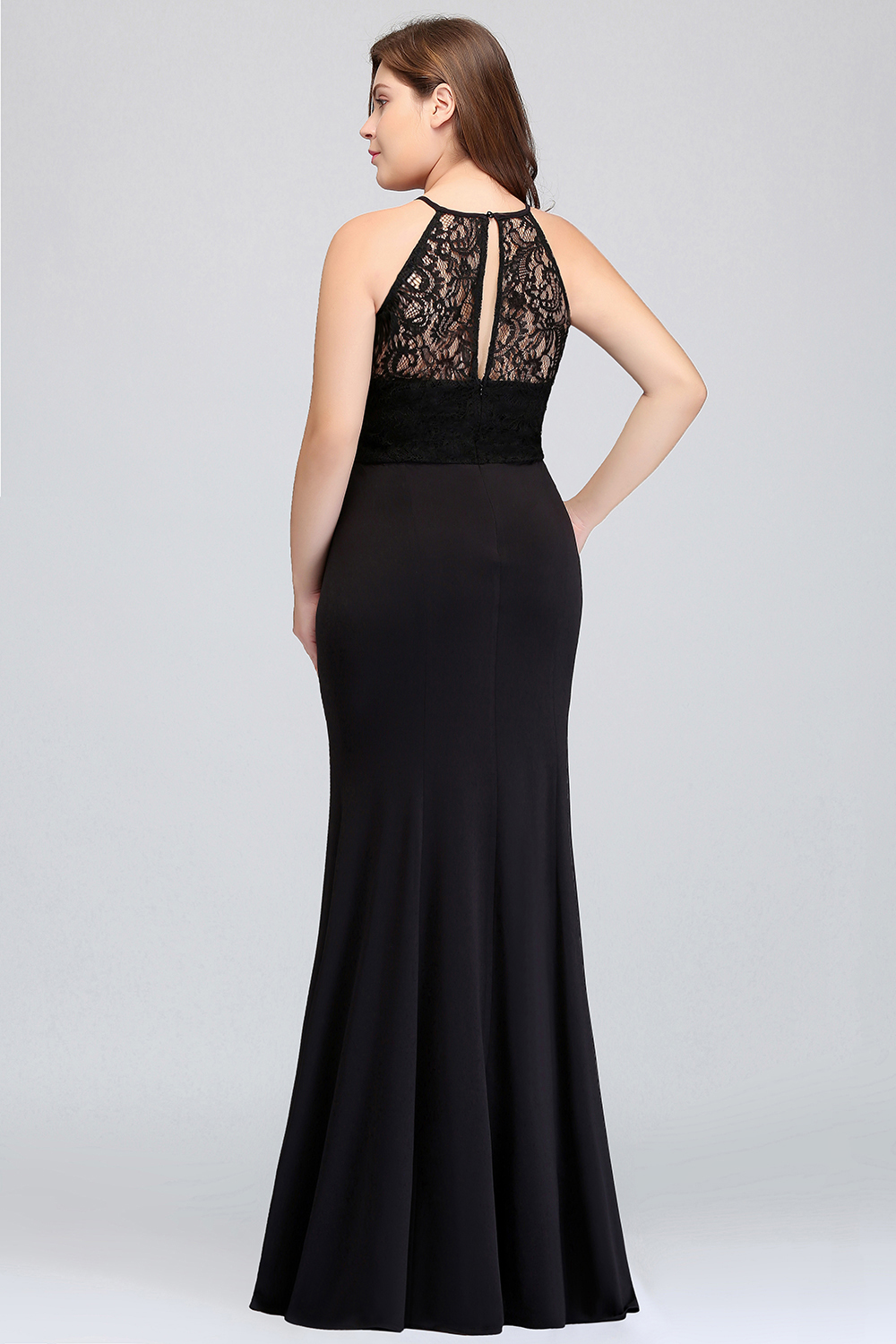 Plus Size Black Halter Spaghetti Straps Floor-length Ruffles Mermaid Prom Dress