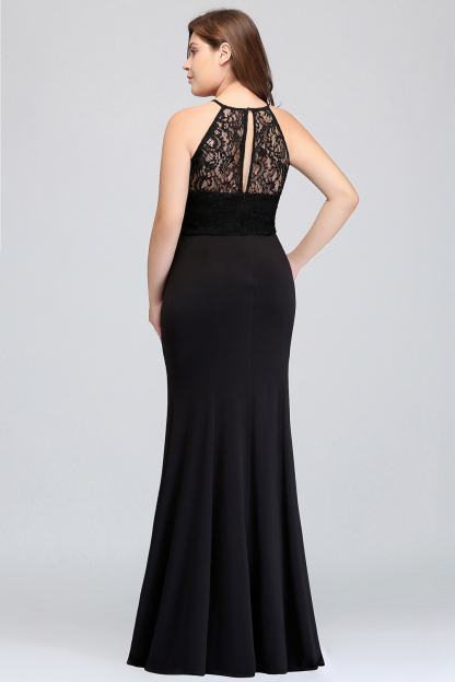 Plus Size Black Halter Spaghetti Straps Floor-length Ruffles Mermaid Prom Dress