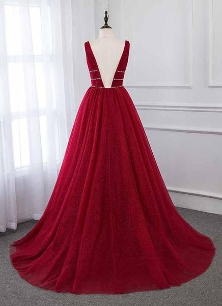 Attractive V-neck Tulle A-line Prom Dress