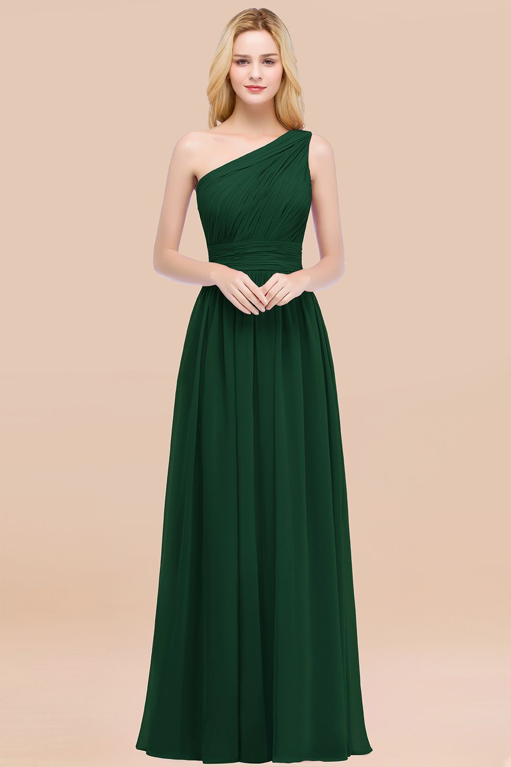 Elegant A-Line Chiffon One-Shoulder Sleeveless Ruffles Floor-Length Bridesmaid Dresses