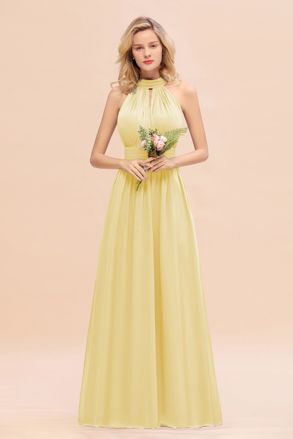 BM0758 Glamorous High-Neck Halter Bridesmaid Affordable Dresses with Ruffle