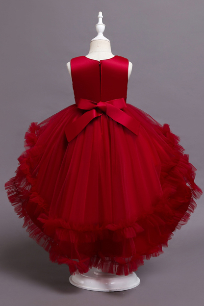 FS9977 Red Belt Tulle Ruffles Flwoer Girl Dress