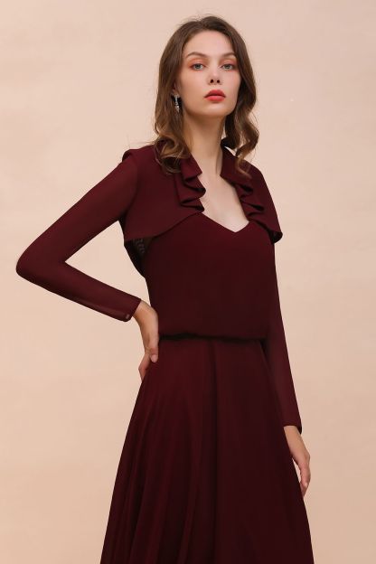 BM1891 Long Sleeves Burgundy Chiffon Wedding Wraps
