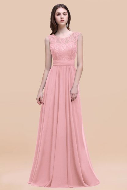 Elegant A-line Chiffon Lace Scoop Sleeveless Floor-Length Bridesmaid Dress