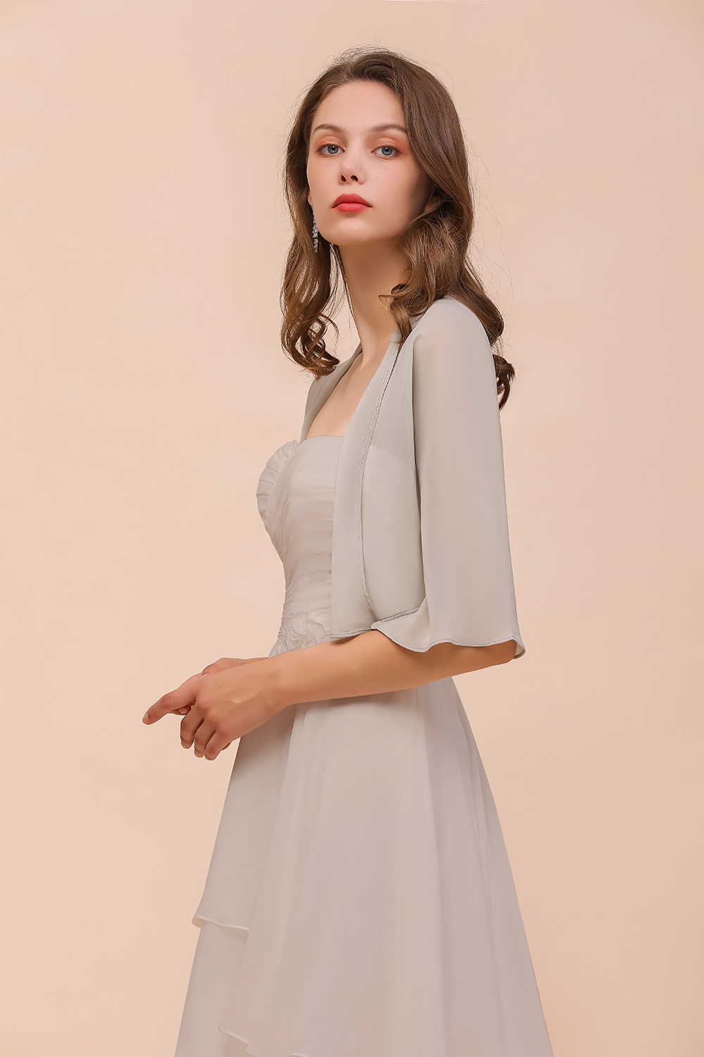 BM1083 Silver Half Sleeves Chiffon Special Occasions Wraps