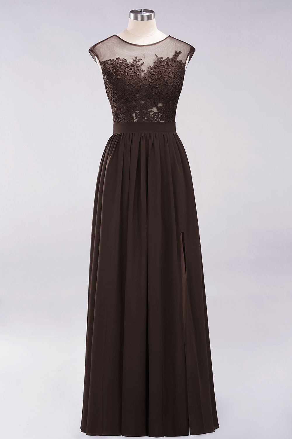A-line Chiffon Lace Jewel Sleeveless Floor-Length Bridesmaid Dresses with Appliques