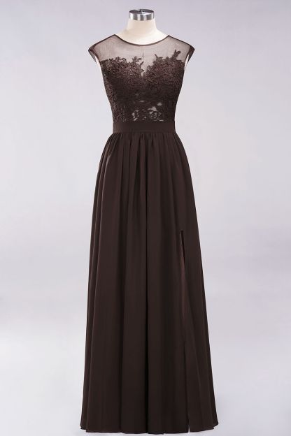 A-line Chiffon Lace Jewel Sleeveless Floor-Length Bridesmaid Dresses with Appliques