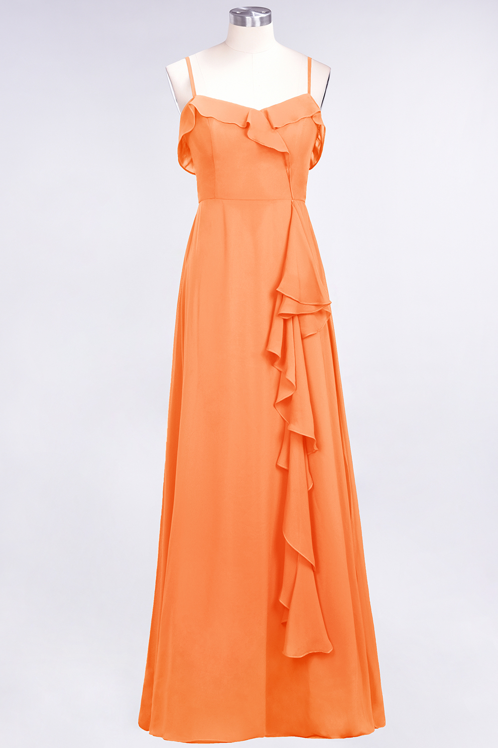 Spaghetti Straps A-Line Chiffon Backless Floor-length Prom Dress With Ruffles
