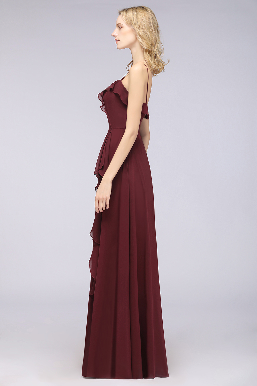 Spaghetti Straps A-Line Chiffon Backless Floor-length Prom Dress With Ruffles