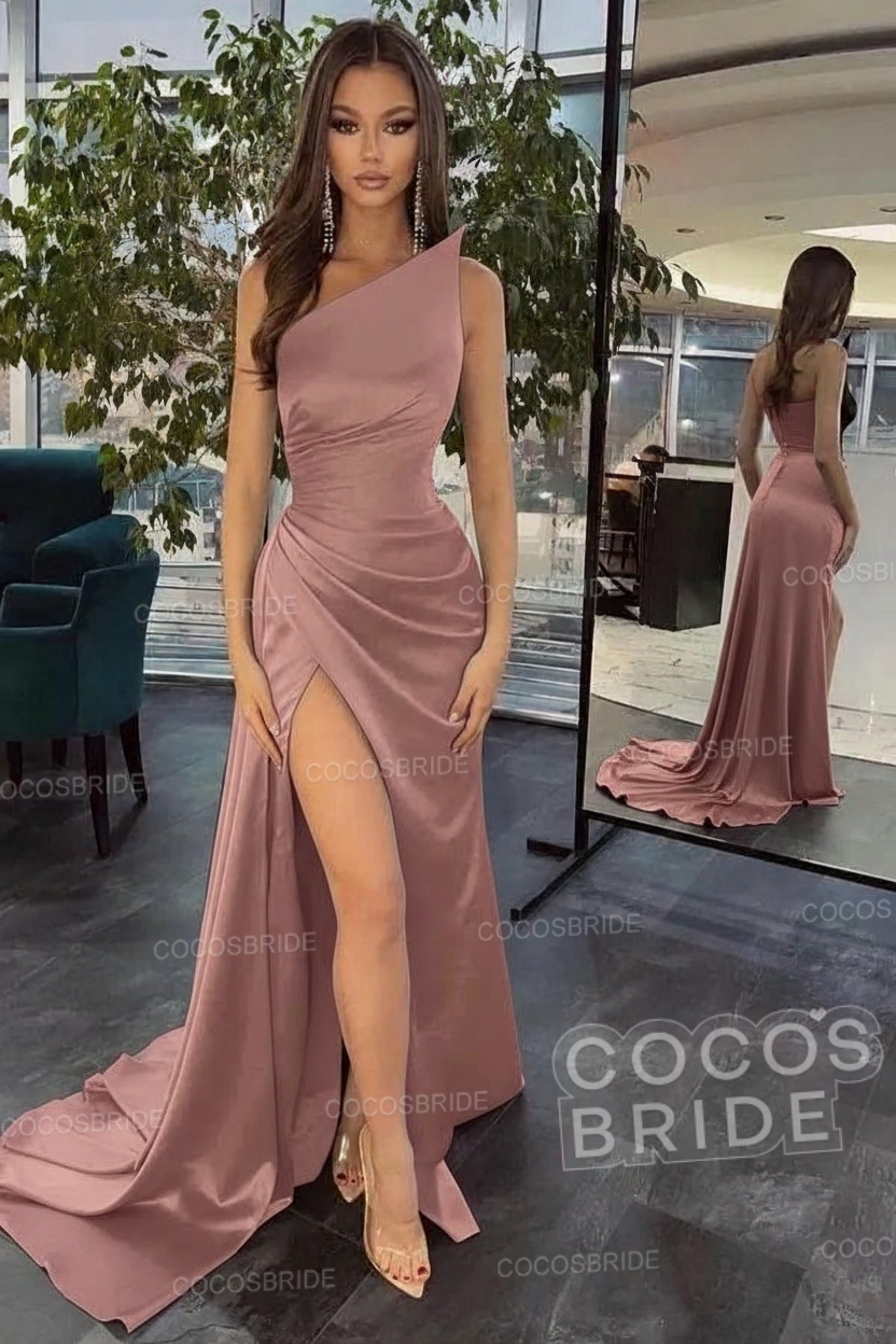 Elegant Black Long Mermaid One Shoulder Satin Prom Dress