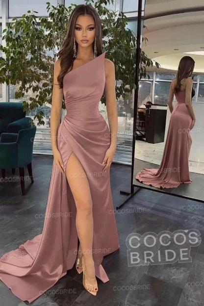 Elegant Black Long Mermaid One Shoulder Satin Prom Dress