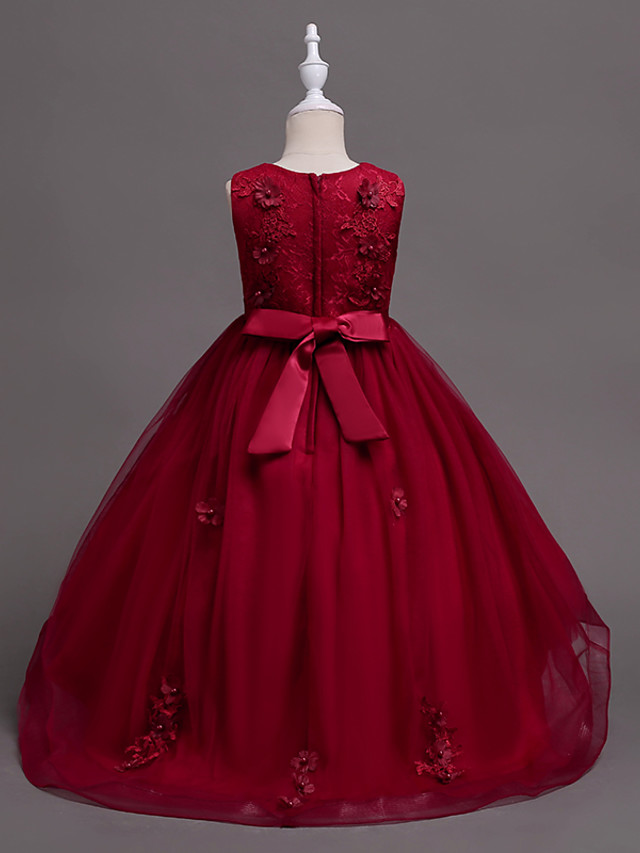 White Ball Gown Knee Length Tulle Appliques Lace Flower Girl Dress