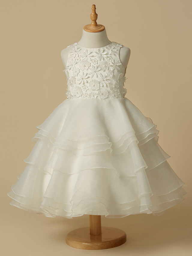 A-Line Knee Length Wedding / First Communion Flower Girl Dresses - Lace / Organza Sleeveless Scoop Neck With Lace