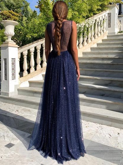Simple A-line Bateau Floor-length Sequins Ruffles Prom Dress With Sequins