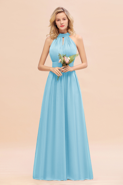 BM0758 Glamorous High-Neck Halter Bridesmaid Affordable Dresses with Ruffle