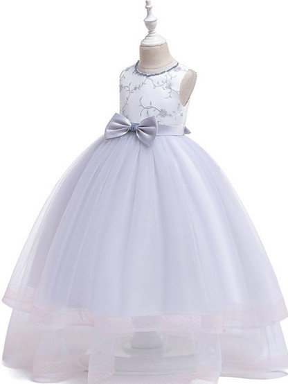 Princess / Ball Gown Floor Length Wedding / Party Flower Girl Dresses - Tulle Sleeveless Jewel Neck With Sash / Ribbon / Bow(S) / Appliques