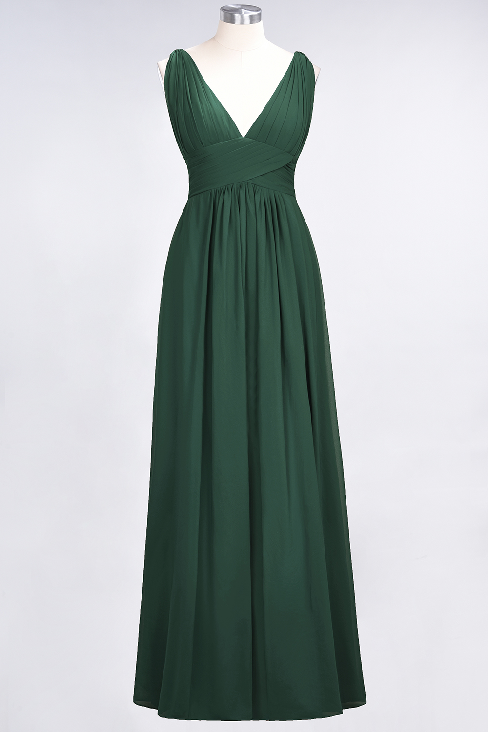 A-Line Chiffon V-Neck Sleeveless Floor-Length Bridesmaid Dress with Ruffle