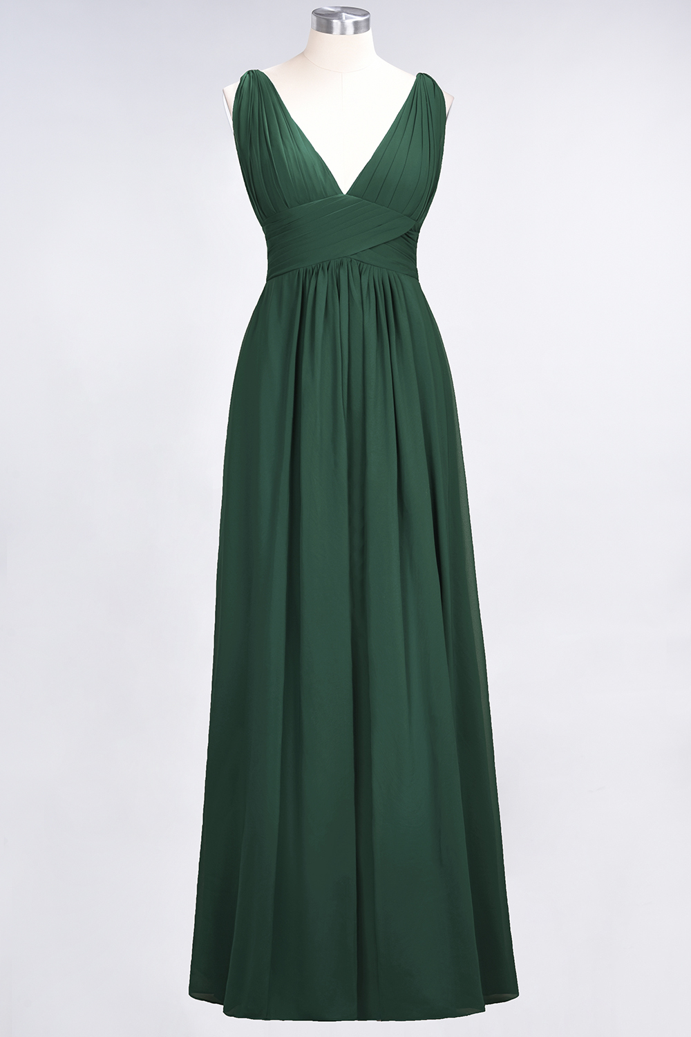 A-Line Chiffon V-Neck Sleeveless Floor-Length Bridesmaid Dress with Ruffle