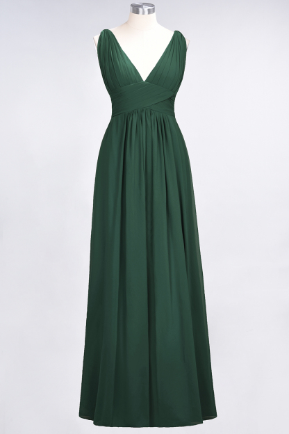 A-Line Chiffon V-Neck Sleeveless Floor-Length Bridesmaid Dress with Ruffle