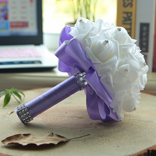 White Silk Wedding Bouquet with Colorful Handles