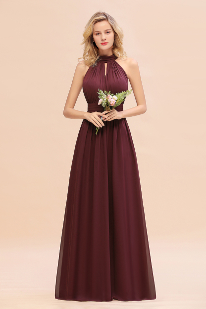BM0758 Glamorous High-Neck Halter Bridesmaid Affordable Dresses with Ruffle