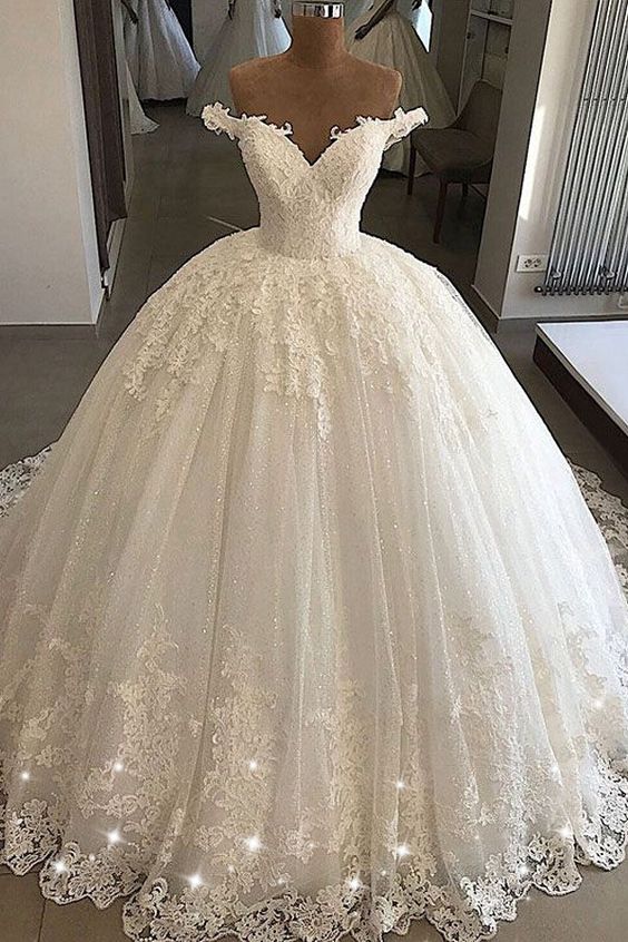 Off-the-shoulder Lace Tulle Ball Gowns