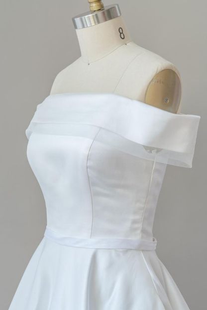 Elegant Long Off the Shoulder Satin A-line White Wedding Dress