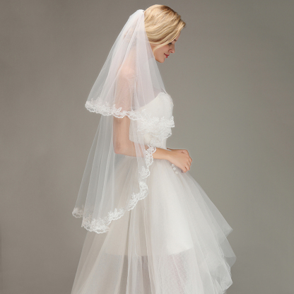 Two Layers Tulle Lace Edge Comb Wedding Veil
