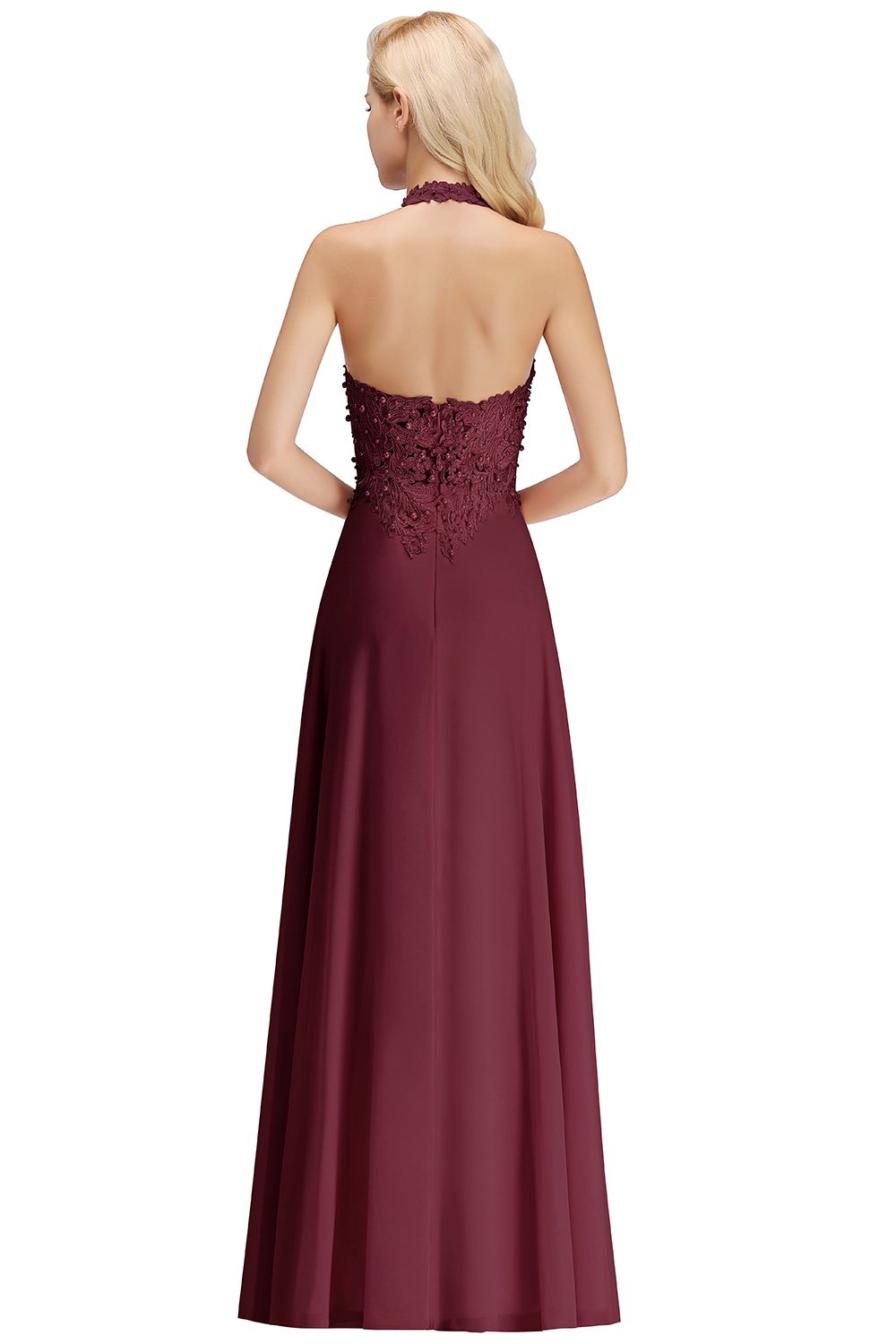 Halter Composite Emulation Silk A-line Floor Length Bridesmaid Dress